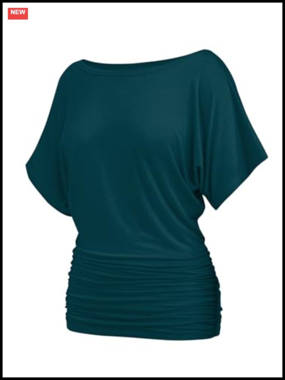 Women's Ruched Dolman Short Sleeve T-Shirt Boat Neck Batwing Top Modal Spandex